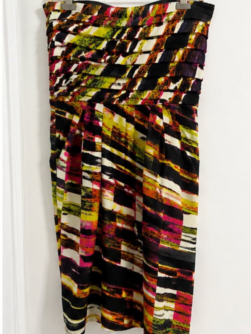 Abstract Print Y2K Charlie Jade 100% Silk Strapless Midi Dress